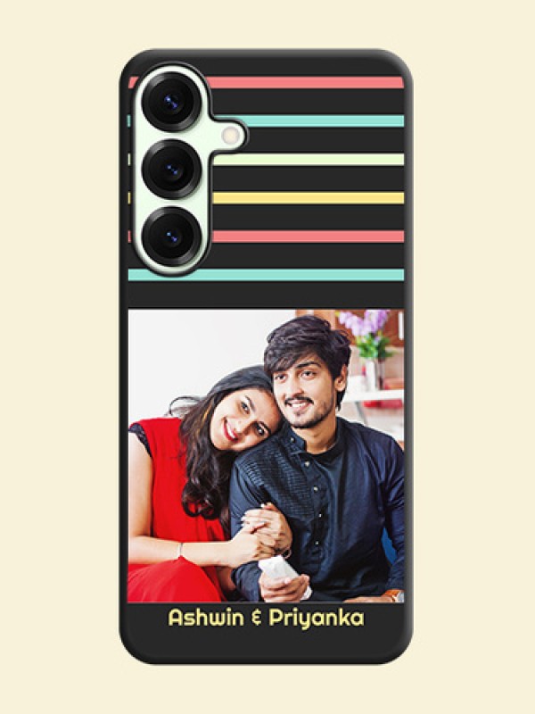 Color Stripes with Photo and Text on Photo On Space Black Custom Soft Matte Mobile Back Cover - Galaxy S25 Plus 5G
