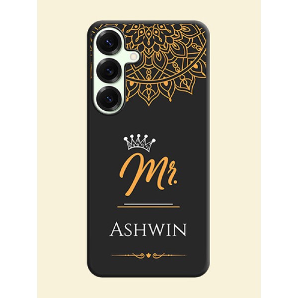 Mr Name with Floral Design On Space Black Custom Soft Matte Mobile Back Cover - Galaxy S25 Plus 5G