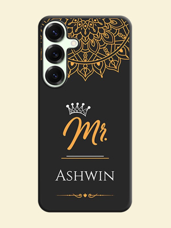Mr Name with Floral Design On Space Black Custom Soft Matte Mobile Back Cover - Galaxy S25 Plus 5G
