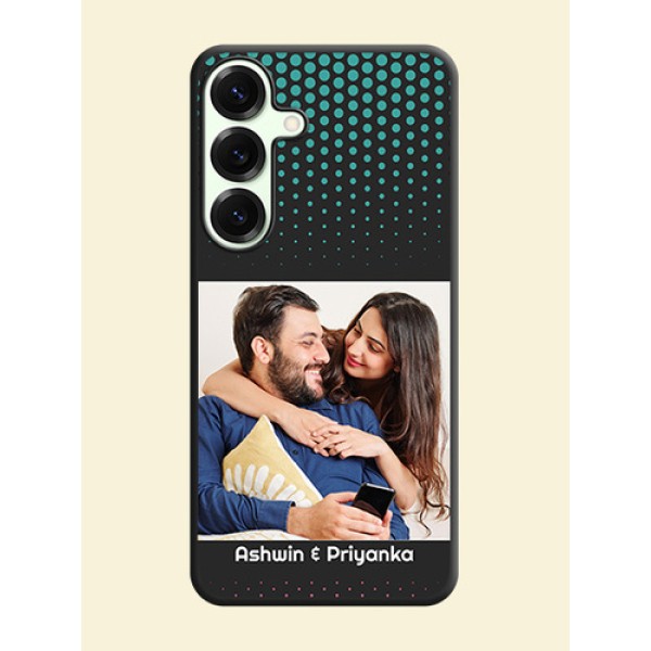 Faded Dots with Grunge Photo Frame and Text On Space Black Custom Soft Matte Mobile Back Cover - Galaxy S25 Plus 5G Faded Dots with Grunge Photo Frame and Text On Space Black Custom Soft Matte Mobile Back Cover - Galaxy S25 Plus 5G