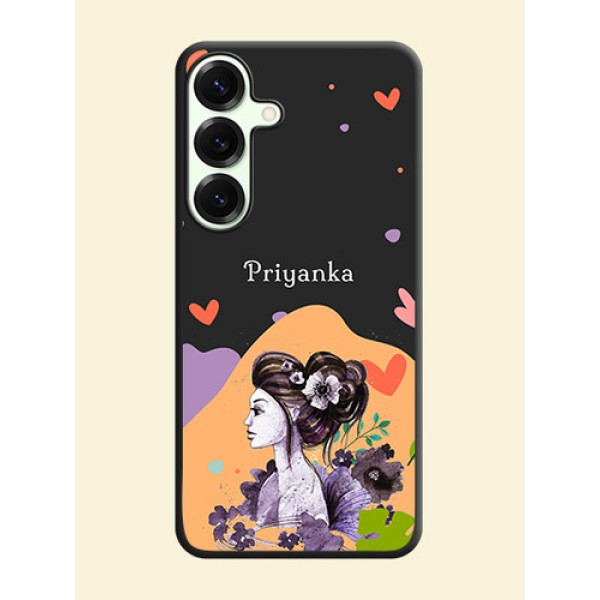 Namecase For Her With Fancy Lady Image On Space Black Custom Soft Matte Mobile Back Cover - Galaxy S25 Plus 5G
