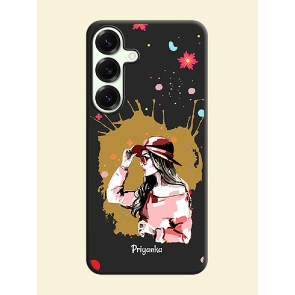 Mordern Lady With Color Splash Background With Custom Text On Space Black Custom Soft Matte Mobile Back Cover - Galaxy S25 Plus 5G
