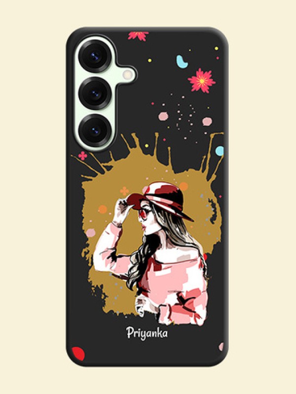 Mordern Lady With Color Splash Background With Custom Text On Space Black Custom Soft Matte Mobile Back Cover - Galaxy S25 Plus 5G