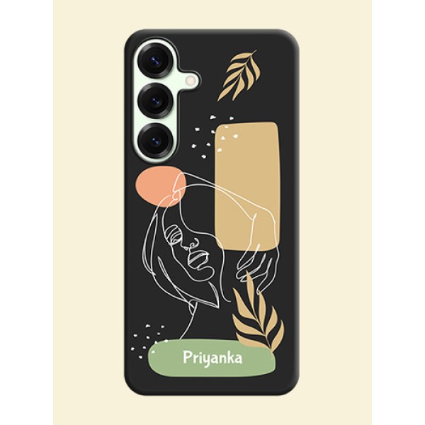 Custom Text With Line Art Of Women & Leaves Design On Space Black Custom Soft Matte Mobile Back Cover - Galaxy S25 Plus 5G Custom Text With Line Art Of Women & Leaves Design On Space Black Custom Soft Matte Mobile Back Cover - Galaxy S25 Plus 5G
