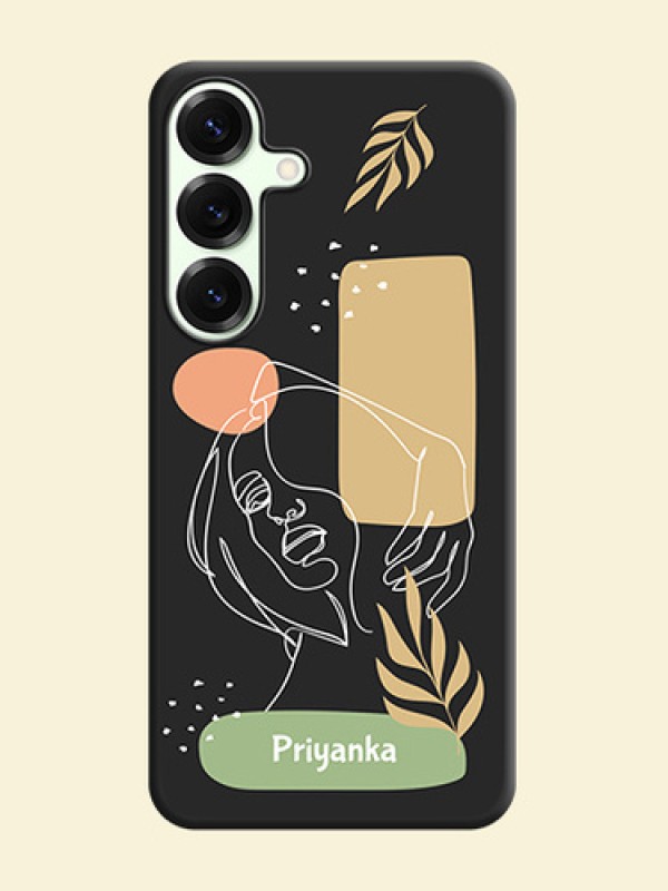 Custom Text With Line Art Of Women & Leaves Design On Space Black Custom Soft Matte Mobile Back Cover - Galaxy S25 Plus 5G