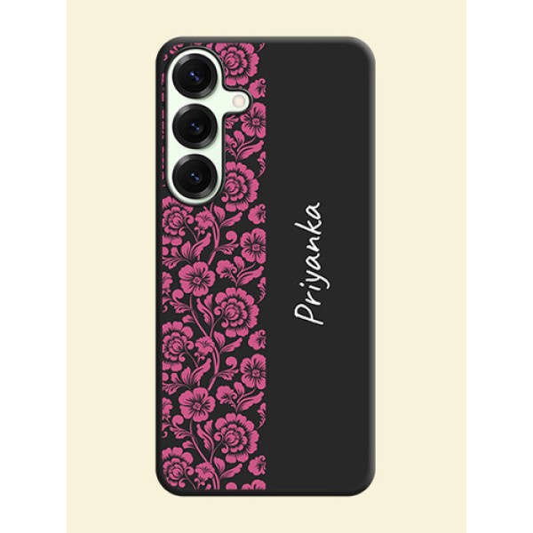 Pink Floral Pattern Design With Custom Text On Space Black Custom Soft Matte Mobile Back Cover - Galaxy S25 Plus 5G Pink Floral Pattern Design With Custom Text On Space Black Custom Soft Matte Mobile Back Cover - Galaxy S25 Plus 5G