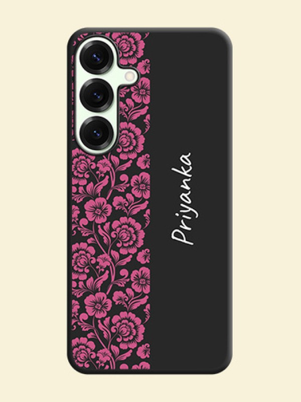 Pink Floral Pattern Design With Custom Text On Space Black Custom Soft Matte Mobile Back Cover - Galaxy S25 Plus 5G
