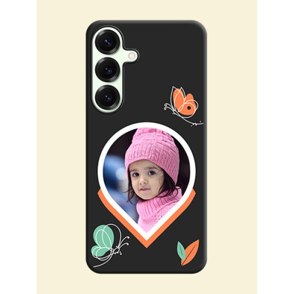 Upload Pic With Simple Butterly Design On Space Black Custom Soft Matte Mobile Back Cover - Galaxy S25 Plus 5G Upload Pic With Simple Butterly Design On Space Black Custom Soft Matte Mobile Back Cover - Galaxy S25 Plus 5G