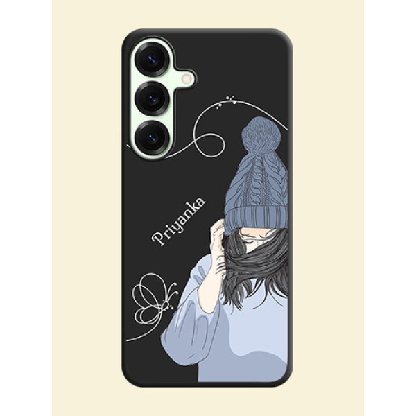 Girl With Blue Winter Outfiit Custom Text Design On Space Black Custom Soft Matte Mobile Back Cover - Galaxy S25 Plus 5G Girl With Blue Winter Outfiit Custom Text Design On Space Black Custom Soft Matte Mobile Back Cover - Galaxy S25 Plus 5G