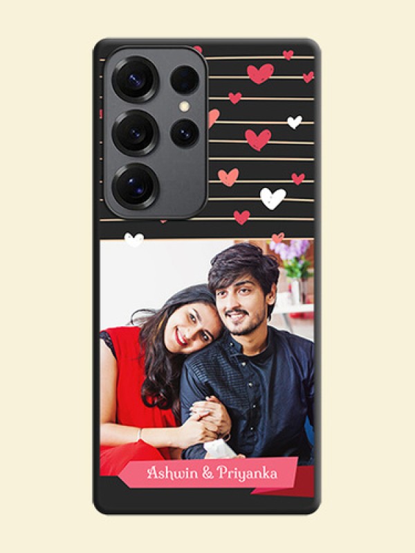 Love Pattern with Name on Pink Ribbon on Photo On Space Black Custom Soft Matte Mobile Back Cover - Galaxy S25 Ultra 5G