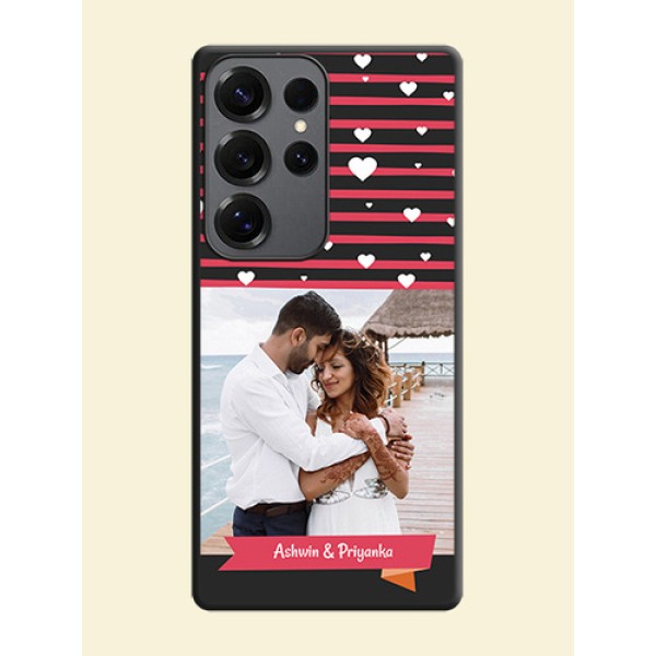White Color Love Symbols with Pink Lines Pattern On Space Black Custom Soft Matte Mobile Back Cover - Galaxy S25 Ultra 5G White Color Love Symbols with Pink Lines Pattern On Space Black Custom Soft Matte Mobile Back Cover - Galaxy S25 Ultra 5G