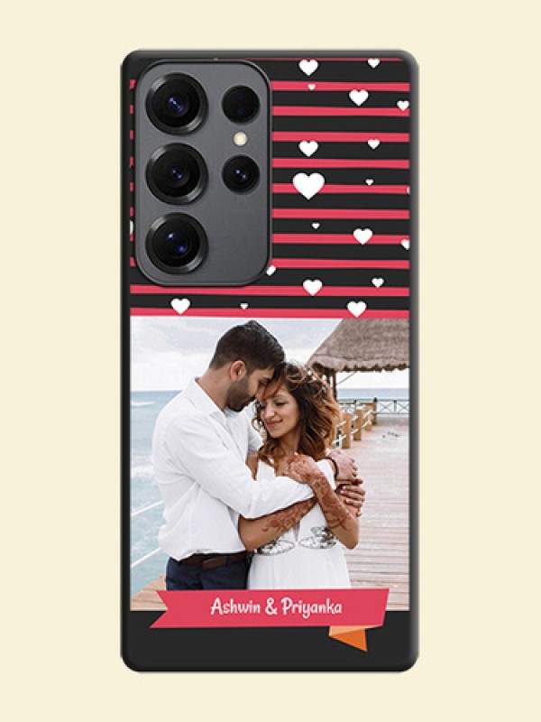 White Color Love Symbols with Pink Lines Pattern On Space Black Custom Soft Matte Mobile Back Cover - Galaxy S25 Ultra 5G