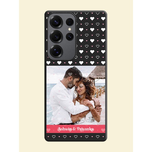 White Color Love Symbols with Text Design on Photo On Space Black Custom Soft Matte Mobile Back Cover - Galaxy S25 Ultra 5G