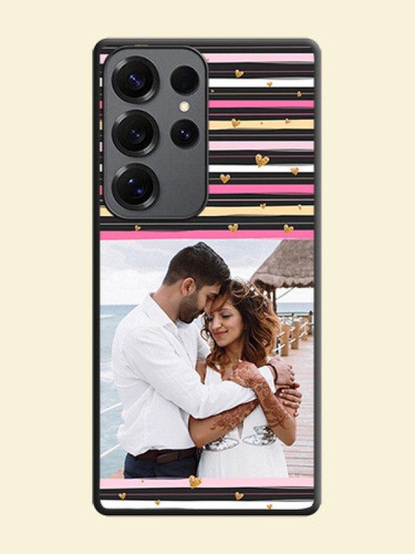Multicolor Lines and Golden Love Symbols Design on Photo On Space Black Custom Soft Matte Mobile Back Cover - Galaxy S25 Ultra 5G
