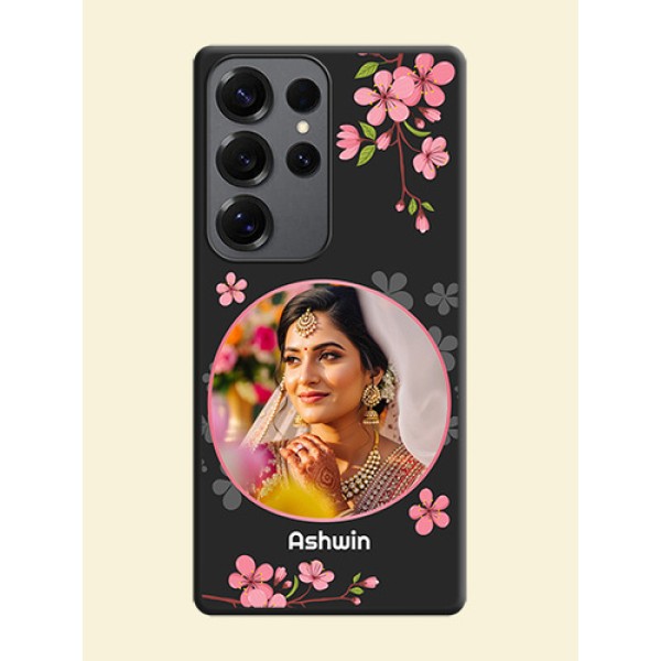Round Image with Pink Color Floral Design on Photo On Space Black Custom Soft Matte Mobile Back Cover - Galaxy S25 Ultra 5G Round Image with Pink Color Floral Design on Photo On Space Black Custom Soft Matte Mobile Back Cover - Galaxy S25 Ultra 5G