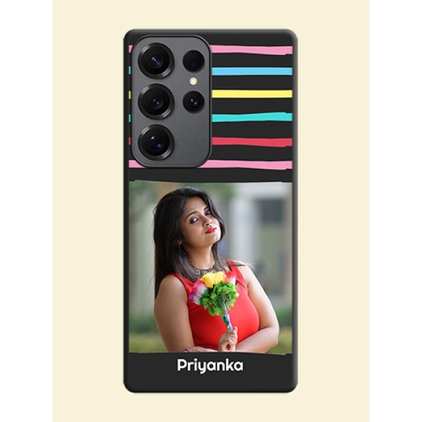 Multicolor Lines with Image On Space Black Custom Soft Matte Mobile Back Cover - Galaxy S25 Ultra 5G Multicolor Lines with Image On Space Black Custom Soft Matte Mobile Back Cover - Galaxy S25 Ultra 5G