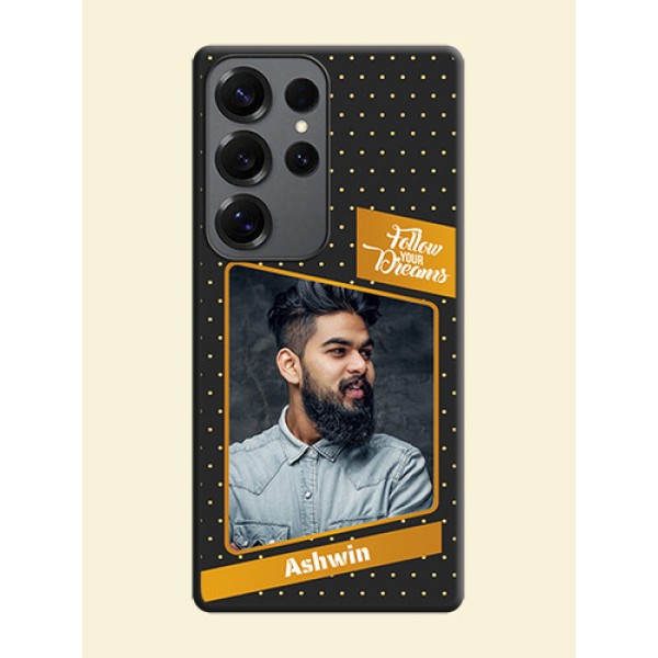Follow Your Dreams with White Dots On Space Black Custom Soft Matte Mobile Back Cover - Galaxy S25 Ultra 5G Follow Your Dreams with White Dots On Space Black Custom Soft Matte Mobile Back Cover - Galaxy S25 Ultra 5G