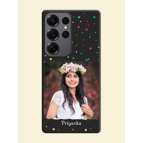 Multicolor Dotted Pattern with Text On Space Black Custom Soft Matte Mobile Back Cover - Galaxy S25 Ultra 5G Multicolor Dotted Pattern with Text On Space Black Custom Soft Matte Mobile Back Cover - Galaxy S25 Ultra 5G