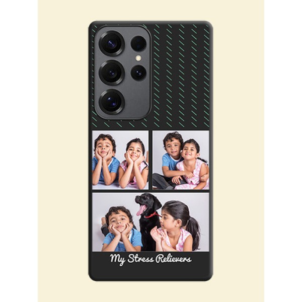 Cross Dotted Pattern with 2 Image Holder On Space Black Custom Soft Matte Mobile Back Cover - Galaxy S25 Ultra 5G Cross Dotted Pattern with 2 Image Holder On Space Black Custom Soft Matte Mobile Back Cover - Galaxy S25 Ultra 5G