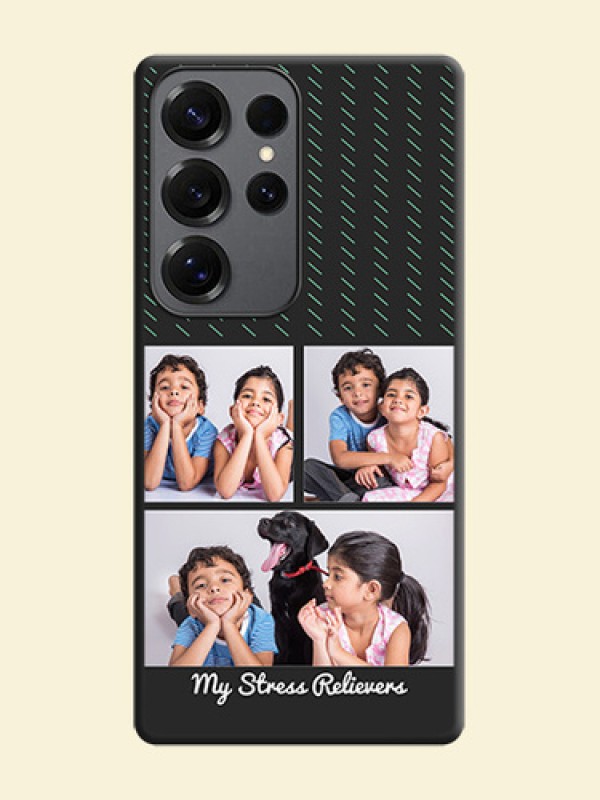 Cross Dotted Pattern with 2 Image Holder On Space Black Custom Soft Matte Mobile Back Cover - Galaxy S25 Ultra 5G