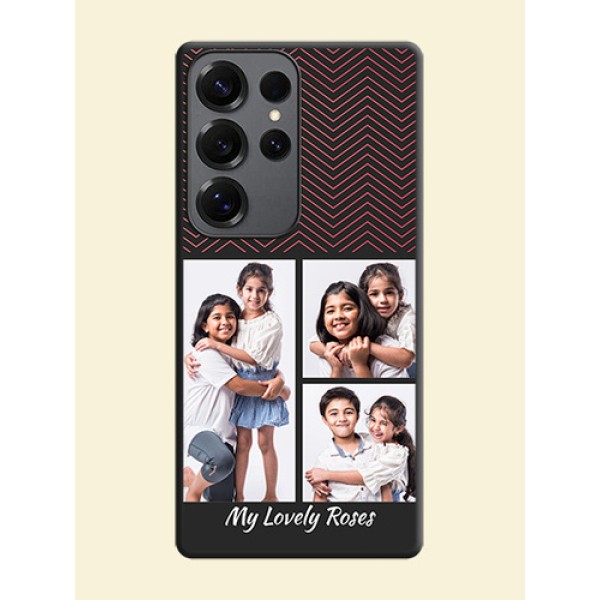 Wave Pattern with 3 Image Holder On Space Black Custom Soft Matte Mobile Back Cover - Galaxy S25 Ultra 5G Wave Pattern with 3 Image Holder On Space Black Custom Soft Matte Mobile Back Cover - Galaxy S25 Ultra 5G