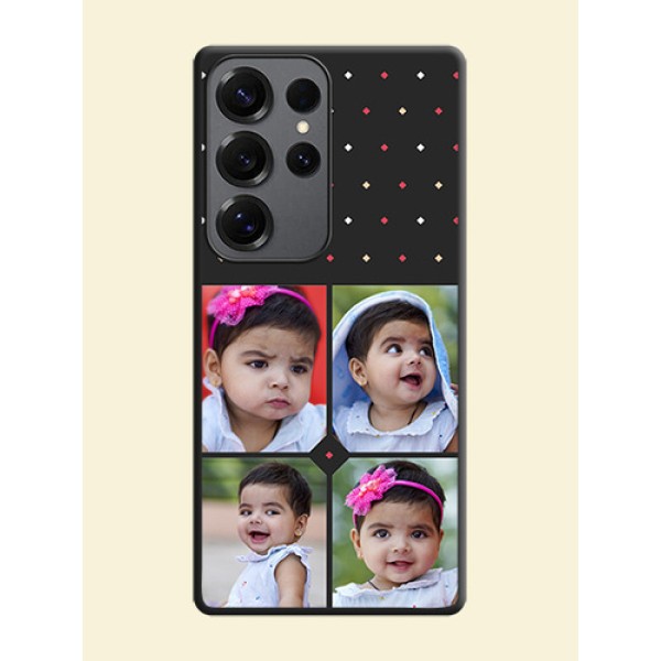 Multicolor Dotted Pattern with 4 Image Holder On Space Black Custom Soft Matte Mobile Back Cover - Galaxy S25 Ultra 5G Multicolor Dotted Pattern with 4 Image Holder On Space Black Custom Soft Matte Mobile Back Cover - Galaxy S25 Ultra 5G