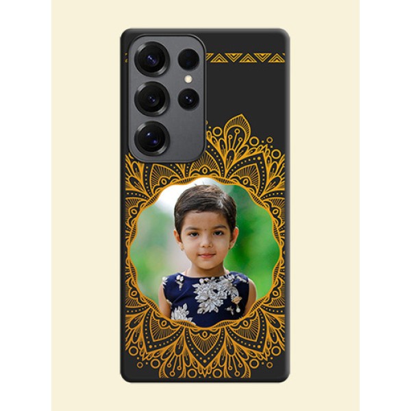 Round Image with Floral Design On Space Black Custom Soft Matte Mobile Back Cover - Galaxy S25 Ultra 5G Round Image with Floral Design On Space Black Custom Soft Matte Mobile Back Cover - Galaxy S25 Ultra 5G