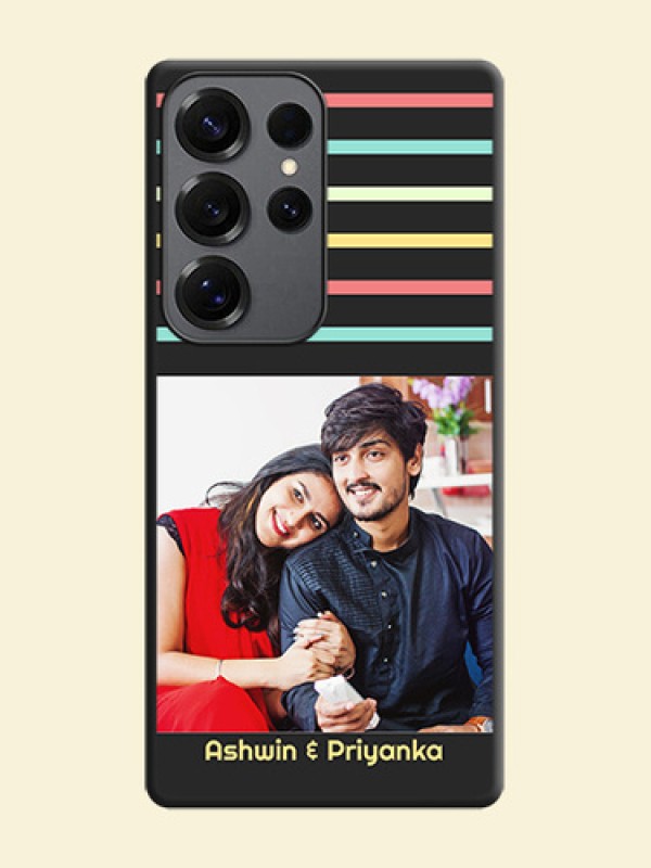 Color Stripes with Photo and Text on Photo On Space Black Custom Soft Matte Mobile Back Cover - Galaxy S25 Ultra 5G