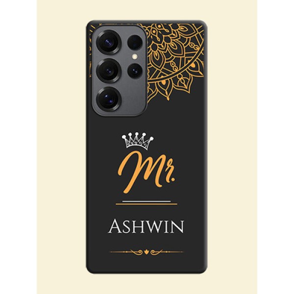 Mr Name with Floral Design On Space Black Custom Soft Matte Mobile Back Cover - Galaxy S25 Ultra 5G