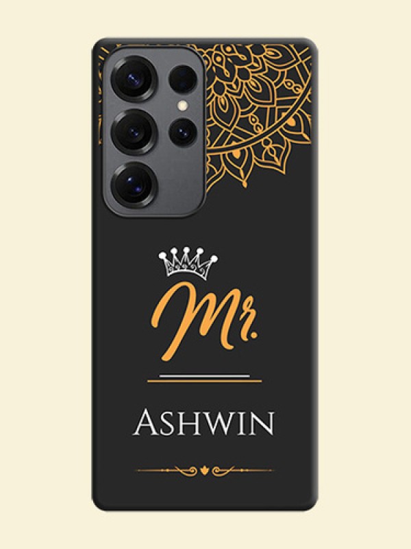 Mr Name with Floral Design On Space Black Custom Soft Matte Mobile Back Cover - Galaxy S25 Ultra 5G