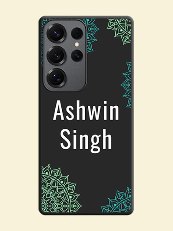 Your Name with Floral Design On Space Black Custom Soft Matte Mobile Back Cover - Galaxy S25 Ultra 5G