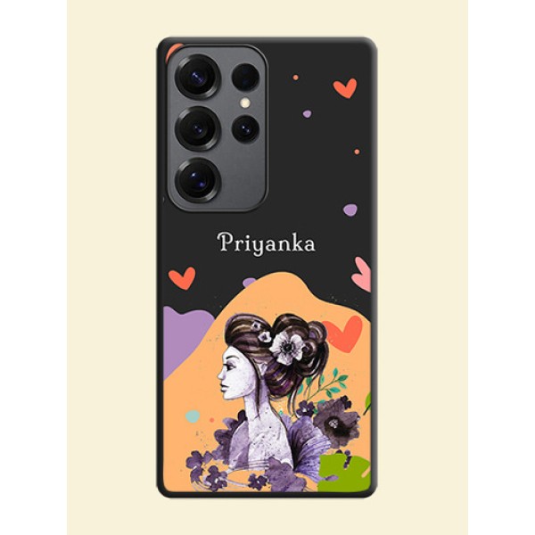 Namecase For Her With Fancy Lady Image On Space Black Custom Soft Matte Mobile Back Cover - Galaxy S25 Ultra 5G