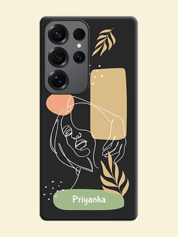 Custom Text With Line Art Of Women & Leaves Design On Space Black Custom Soft Matte Mobile Back Cover - Galaxy S25 Ultra 5G