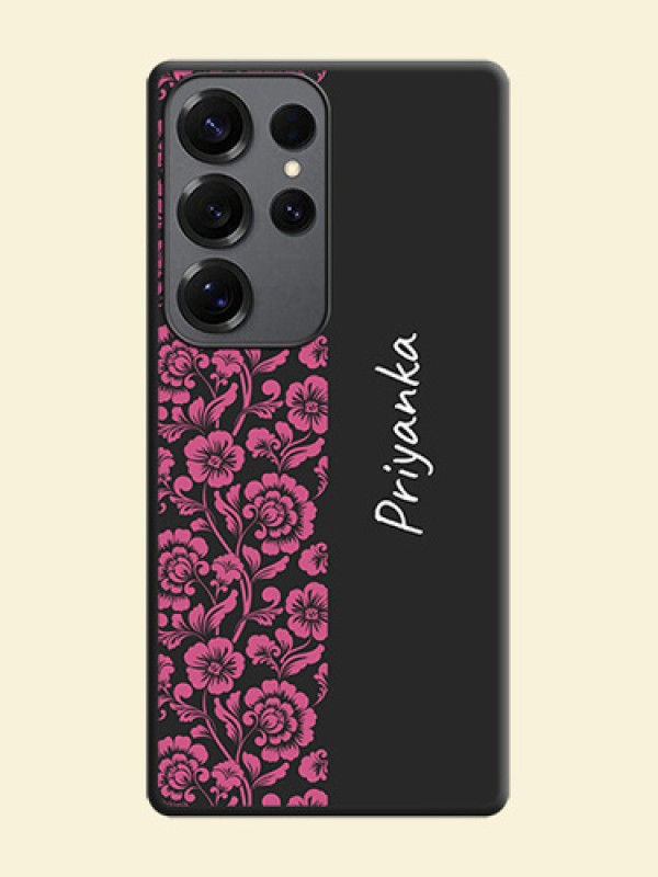 Pink Floral Pattern Design With Custom Text On Space Black Custom Soft Matte Mobile Back Cover - Galaxy S25 Ultra 5G