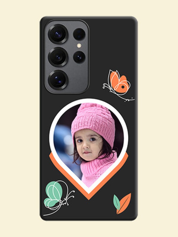Upload Pic With Simple Butterly Design On Space Black Custom Soft Matte Mobile Back Cover - Galaxy S25 Ultra 5G