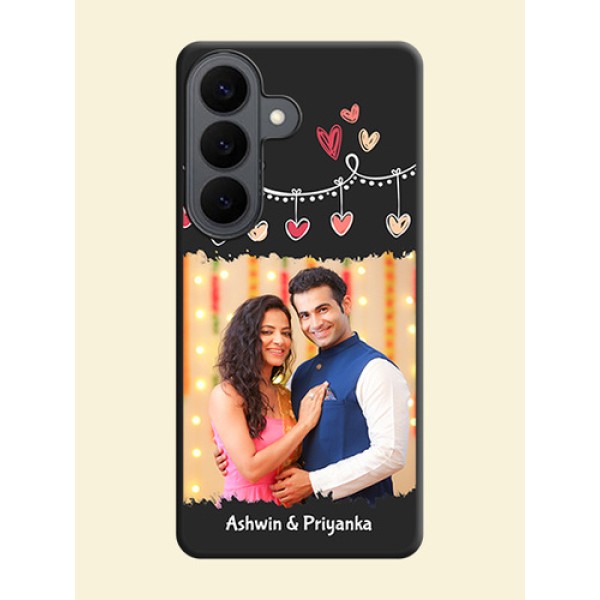 Pink Love Hangings with Name On Space Black Custom Soft Matte Mobile Back Cover - Samsung Galaxy S26 5G Pink Love Hangings with Name On Space Black Custom Soft Matte Mobile Back Cover - Samsung Galaxy S26 5G