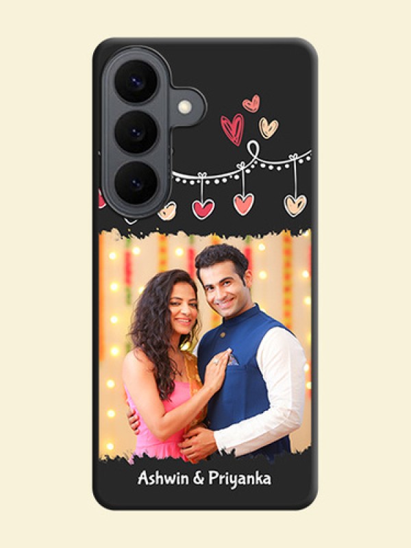 Pink Love Hangings with Name On Space Black Custom Soft Matte Mobile Back Cover - Samsung Galaxy S26 5G