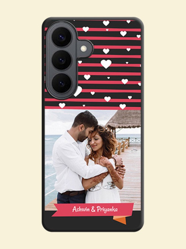 White Color Love Symbols with Pink Lines Pattern On Space Black Custom Soft Matte Mobile Back Cover - Samsung Galaxy S26 5G
