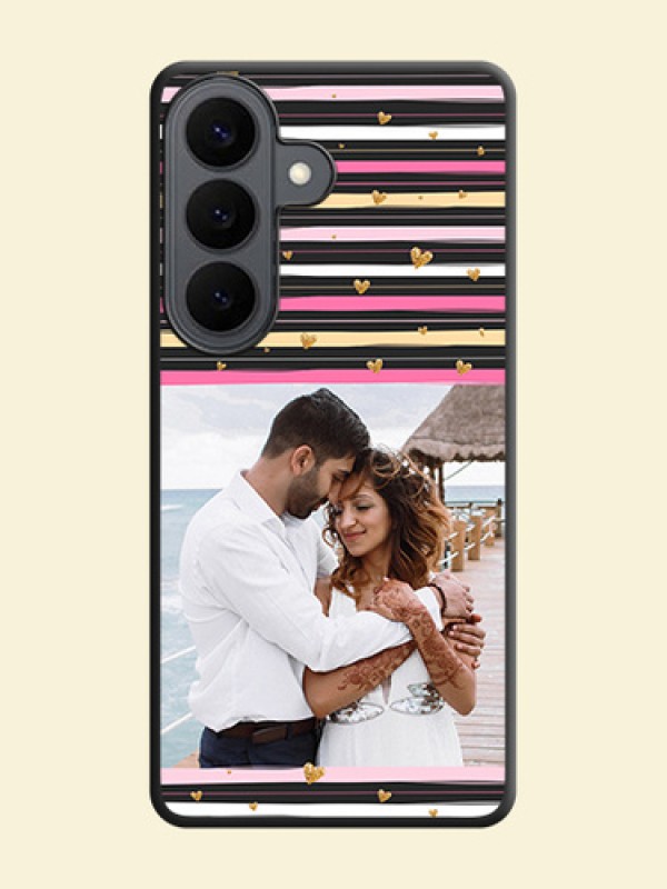 Multicolor Lines and Golden Love Symbols Design on Photo On Space Black Custom Soft Matte Mobile Back Cover - Samsung Galaxy S26 5G