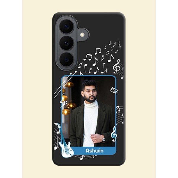 Musical Theme Design with Text on Photo On Space Black Custom Soft Matte Mobile Back Cover - Samsung Galaxy S26 5G