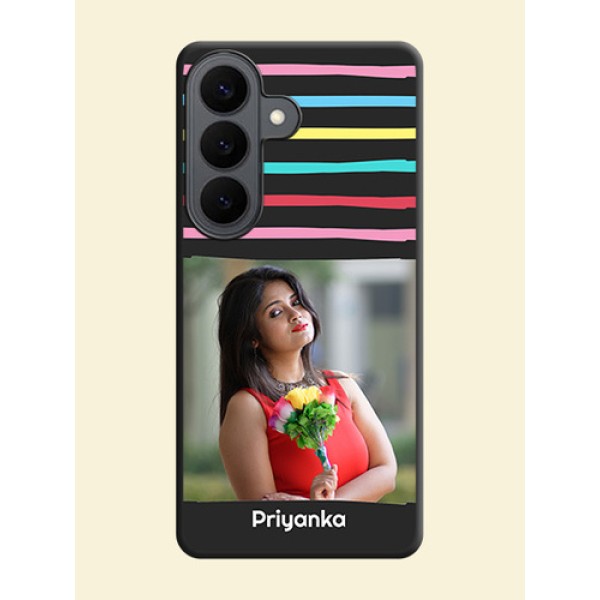 Multicolor Lines with Image On Space Black Custom Soft Matte Mobile Back Cover - Samsung Galaxy S26 5G Multicolor Lines with Image On Space Black Custom Soft Matte Mobile Back Cover - Samsung Galaxy S26 5G