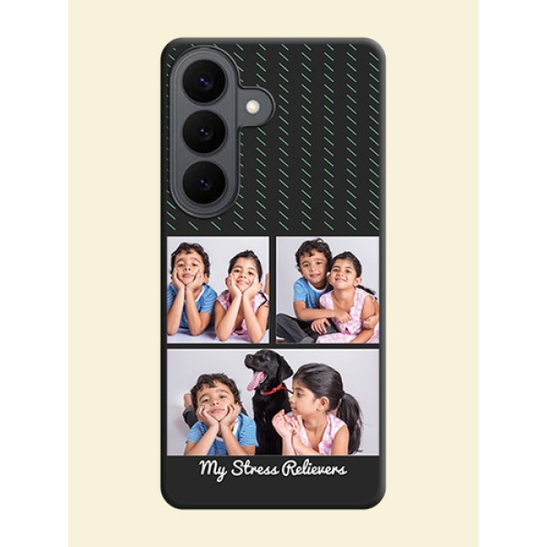 Cross Dotted Pattern with 2 Image Holder On Space Black Custom Soft Matte Mobile Back Cover - Samsung Galaxy S26 5G Cross Dotted Pattern with 2 Image Holder On Space Black Custom Soft Matte Mobile Back Cover - Samsung Galaxy S26 5G