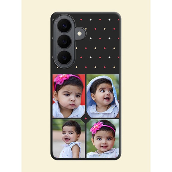 Multicolor Dotted Pattern with 4 Image Holder On Space Black Custom Soft Matte Mobile Back Cover - Samsung Galaxy S26 5G Multicolor Dotted Pattern with 4 Image Holder On Space Black Custom Soft Matte Mobile Back Cover - Samsung Galaxy S26 5G