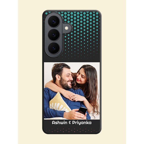 Faded Dots with Grunge Photo Frame and Text On Space Black Custom Soft Matte Mobile Back Cover - Samsung Galaxy S26 5G Faded Dots with Grunge Photo Frame and Text On Space Black Custom Soft Matte Mobile Back Cover - Samsung Galaxy S26 5G
