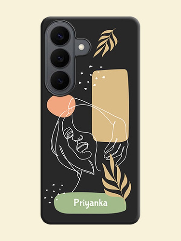 Custom Text With Line Art Of Women & Leaves Design On Space Black Custom Soft Matte Mobile Back Cover - Samsung Galaxy S26 5G
