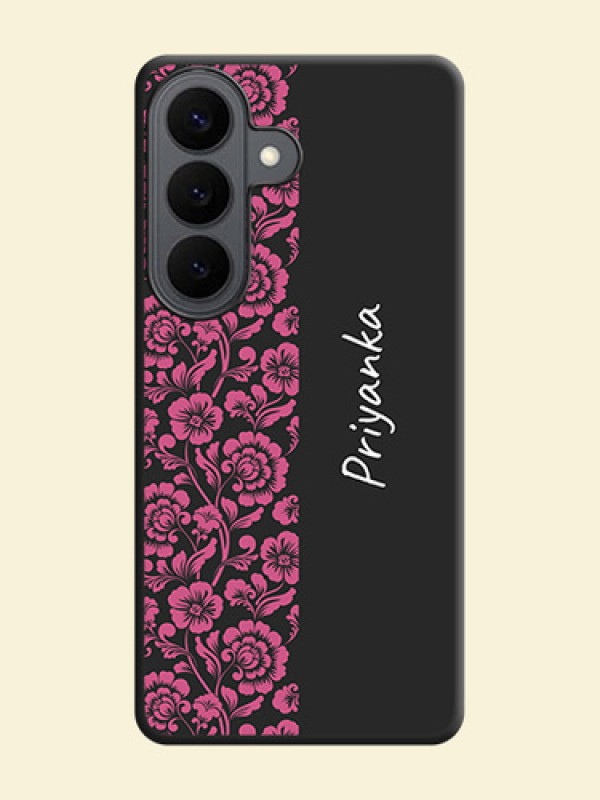Pink Floral Pattern Design With Custom Text On Space Black Custom Soft Matte Mobile Back Cover - Samsung Galaxy S26 5G