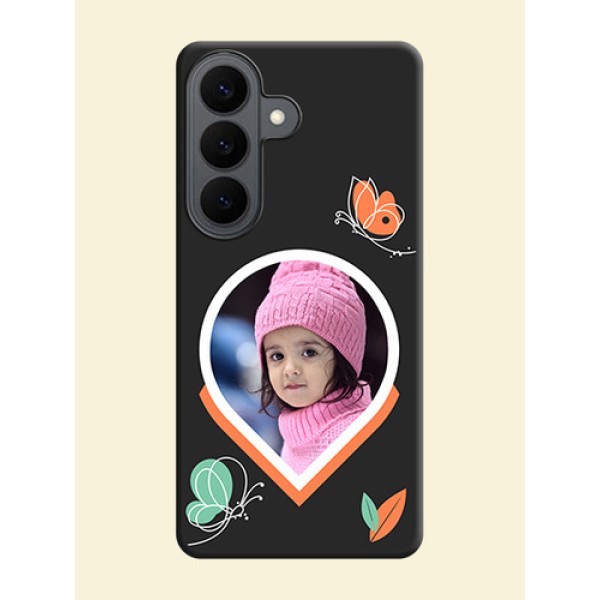 Upload Pic With Simple Butterly Design On Space Black Custom Soft Matte Mobile Back Cover - Samsung Galaxy S26 5G Upload Pic With Simple Butterly Design On Space Black Custom Soft Matte Mobile Back Cover - Samsung Galaxy S26 5G