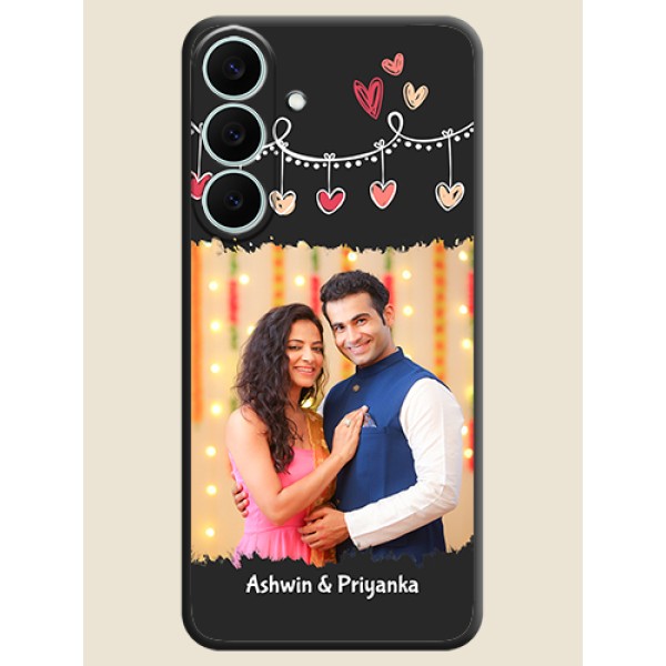 Pink Love Hangings with Name On Space Black Custom Soft Matte Mobile Back Cover - Samsung Galaxy S26 FE 5G