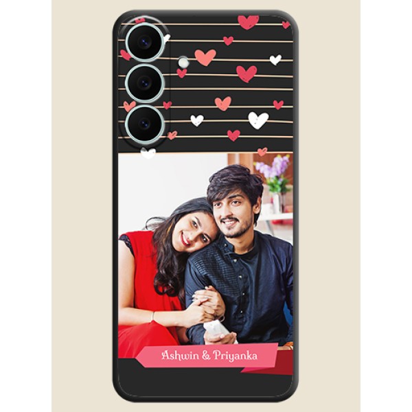 Love Pattern with Name on Pink Ribbon on Photo On Space Black Custom Soft Matte Mobile Back Cover - Samsung Galaxy S26 FE 5G