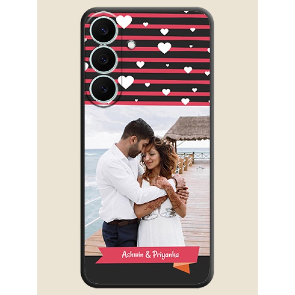 White Color Love Symbols with Pink Lines Pattern On Space Black Custom Soft Matte Mobile Back Cover - Samsung Galaxy S26 FE 5G White Color Love Symbols with Pink Lines Pattern On Space Black Custom Soft Matte Mobile Back Cover - Samsung Galaxy S26 FE 5G